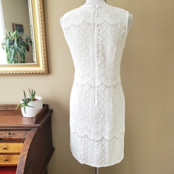 Adrianna Papell White Lace Shift Sheath Dress Sleeveless Size 8 - Picture 4 of 8
